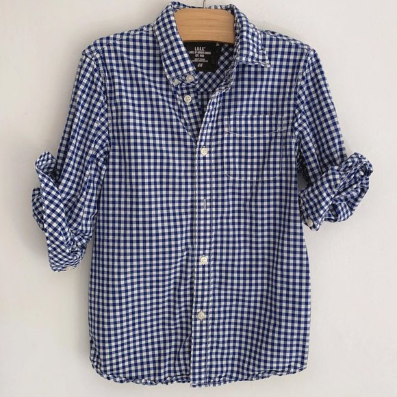 SOLD: H&M Boys Gingham L/S Button Down Shirt, 7-8y - Picture 3 of 4